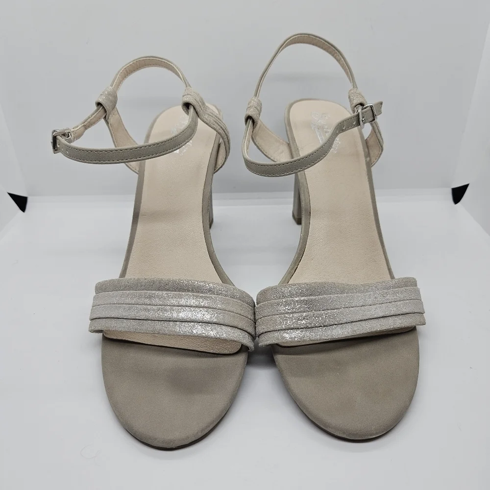 Seychelles taupe and silver leather strappy heeled sandals size 10